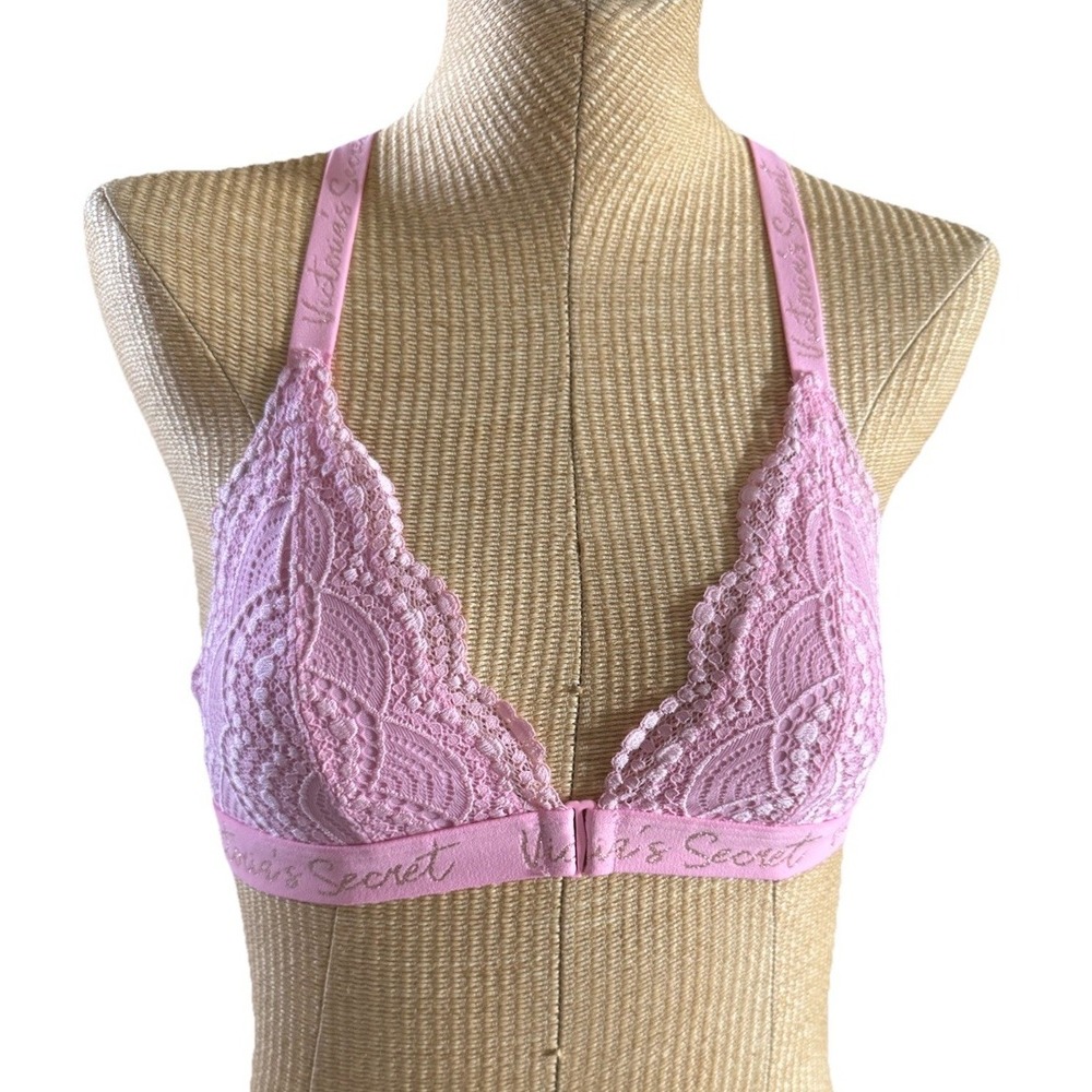 Victoria Secret Light Baby Pink Lace Bralet Bra Front Closure Size Small Euc